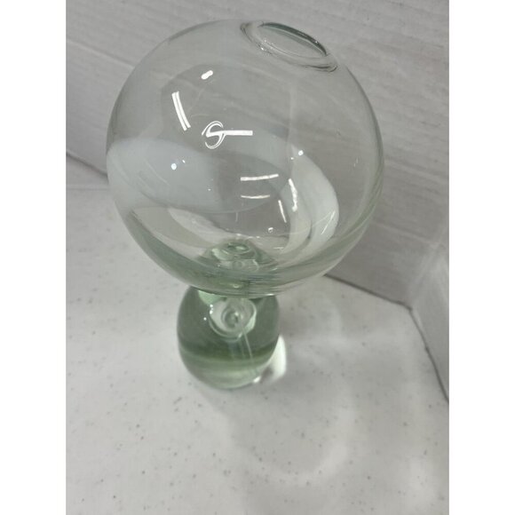 Double Round Vase Green with White Design Rare Vase Style Weighted Bottom - Picture 4 of 7